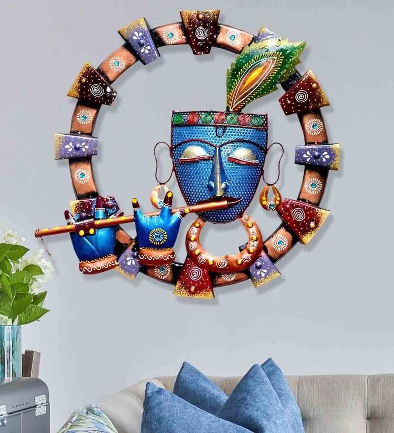 Buy Iron Lord Krishna Wall Art In Multicolor By Craftowl Online