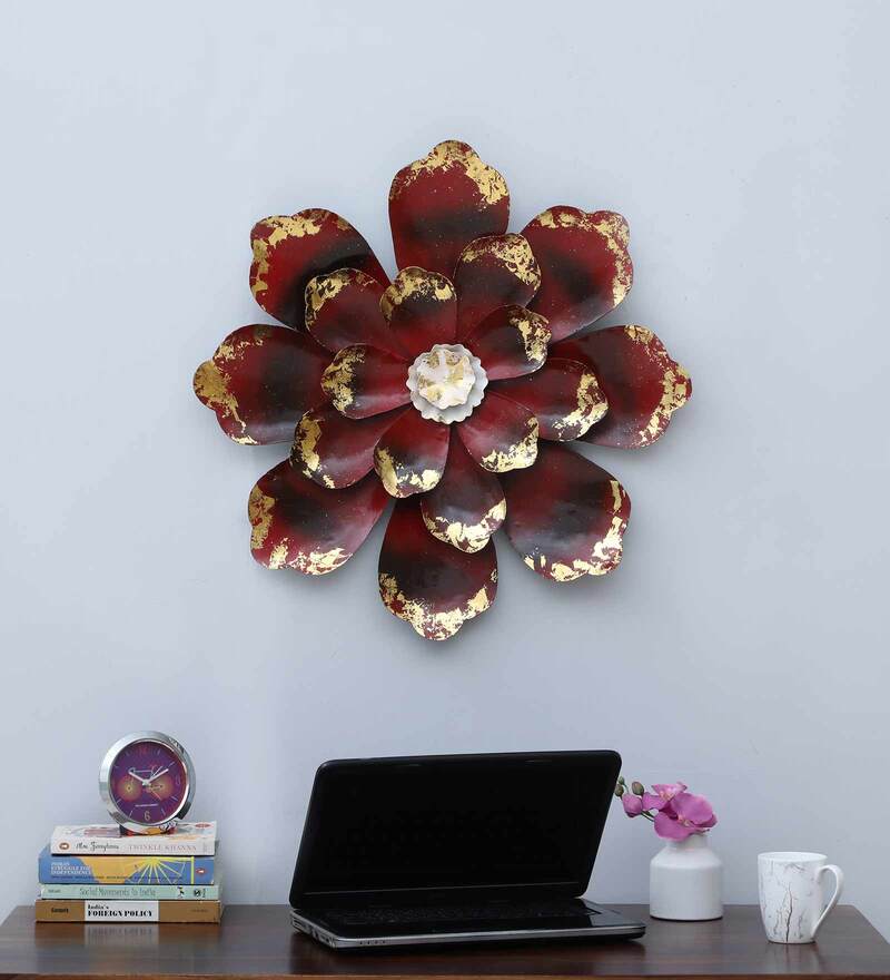 Buy Iron Red Flower Metal Wall Art By Ganeshay Textiles Craft Online
