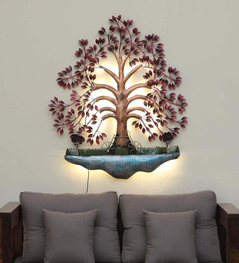 Buy Iron Tree With Cycle Metal Wall Art With Led By Decocraft Online Automobile Metal Art