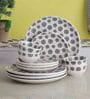 Iris 12 Pcs White & Black Stoneware Dinnerware Set