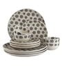 Iris 12 Pcs White & Black Stoneware Dinnerware Set