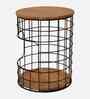 Iron Cage Barrel Metal Side Table in Brown Finish