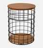 Iron Cage Barrel Metal Side Table in Brown Finish