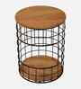 Iron Cage Barrel Metal Side Table in Brown Finish