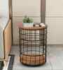 Iron Cage Barrel Metal Side Table in Brown Finish