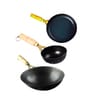 Iron Cookware Set Pre-Seasoned 3-Piece Combo Wok (27 cm/2L), Fry Pan (24.7 cm/1.5L), Tadka Pan (12.7 cm)