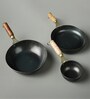 Iron Cookware Set Pre-Seasoned 3-Piece Combo Wok (27 cm/2L), Fry Pan (24.7 cm/1.5L), Tadka Pan (12.7 cm)