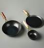 Iron Cookware Set Pre-Seasoned 3-Piece Combo Wok (27 cm/2L), Tawa (25 cm), Tadka Pan (12.7 cm)
