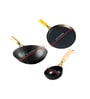 Iron Cookware Set Pre-Seasoned 3-Piece Combo Wok (27 cm/2L), Tawa (25 cm), Tadka Pan (12.7 cm)