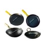 Black Iron Cookware Set Pre-Seasoned 4-Piece Combo Includes Wok (27 cm/2L), Fry Pan (25 cm), Tawa (24 cm) + Free Kadai (24 cm)