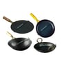 Black Iron Cookware Set Pre-Seasoned 4-Piece Combo Includes Wok (27 cm/2L), Fry Pan (25 cm), Tawa (24 cm) + Free Kadai (24 cm)