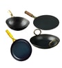 Black Iron Cookware Set Pre-Seasoned 4-Piece Combo Includes Wok (27 cm/2L), Fry Pan (25 cm), Tawa (24 cm) + Free Kadai (24 cm)
