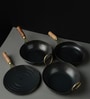 Black Iron Cookware Set Pre-Seasoned 4-Piece Combo Includes Wok (27 cm/2L), Fry Pan (25 cm), Tawa (24 cm) + Free Kadai (24 cm)
