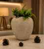 Iron Flower Vase, White Grainy Textured Urn Shape