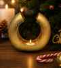 Iron Moon-Shape Tealight Holder,Hammered Black & Gold Finish