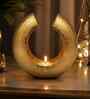 Iron Moon-Shape Tealight Holder,Hammered Black & Gold Finish