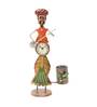Iron Painted Human Musician Pen Stand Clock