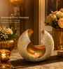 Iron Tealight Holder, White Grainy & Gold Finish
