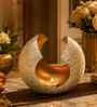 Iron Tealight Holder, White Grainy & Gold Finish