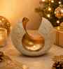 Iron Tealight Holder, White Grainy & Gold Finish