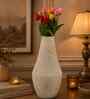 Iron Tear-Drop Flower Vase, White Grainy Textured Finish
