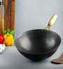 Iron Wok Pre-Seasoned with Strong Wooden Handle Medium Size: 25.4 cm (10 inch), 2.5L, 1.35kg