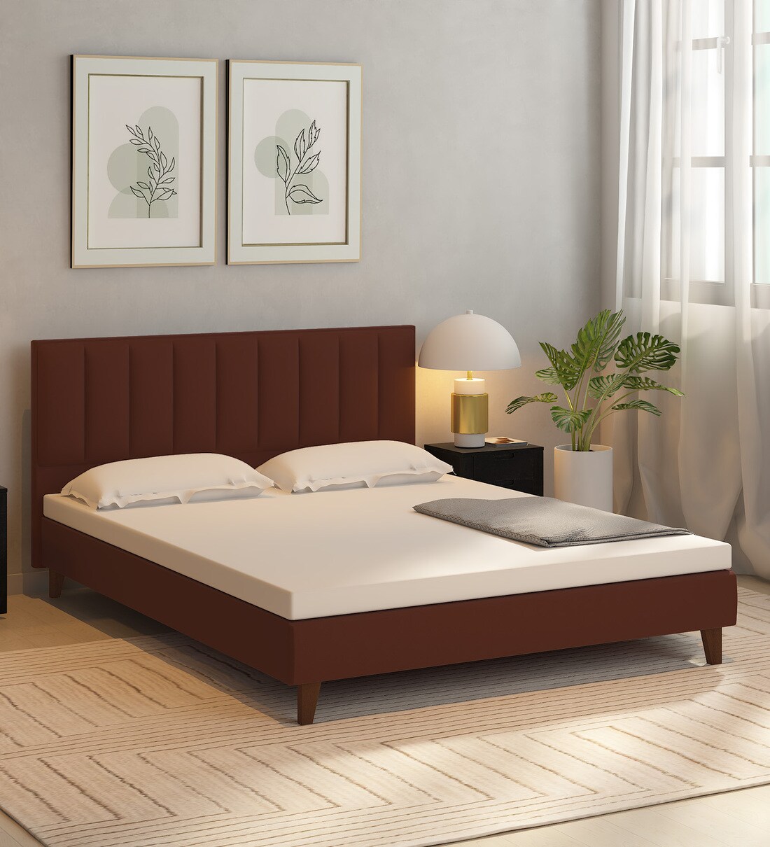 Buy Isobel Upholstered Queen Size Bed In Brown Colour at 6 OFF by