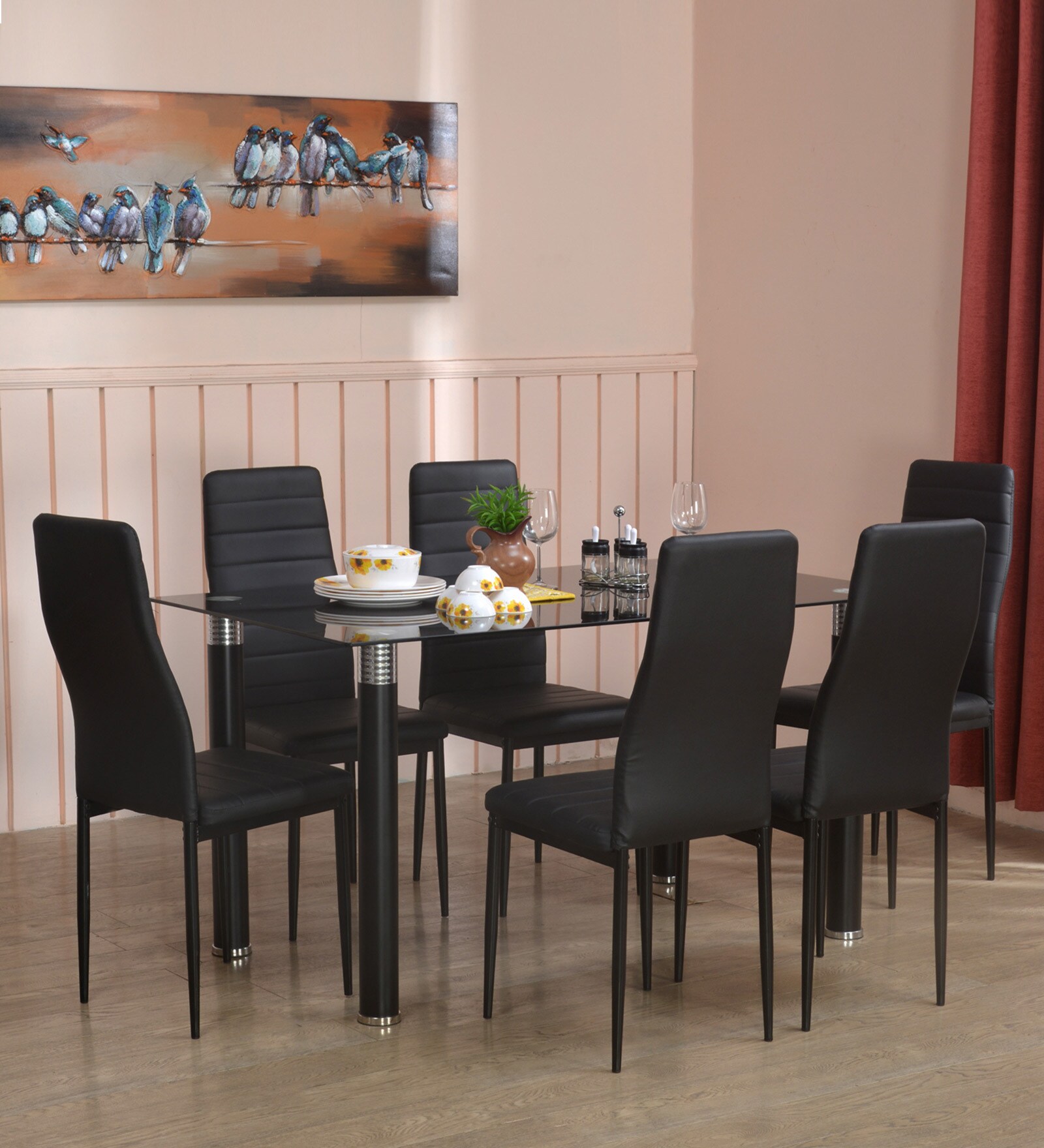 Isaac 6 Seater Dining Set in Black Colour