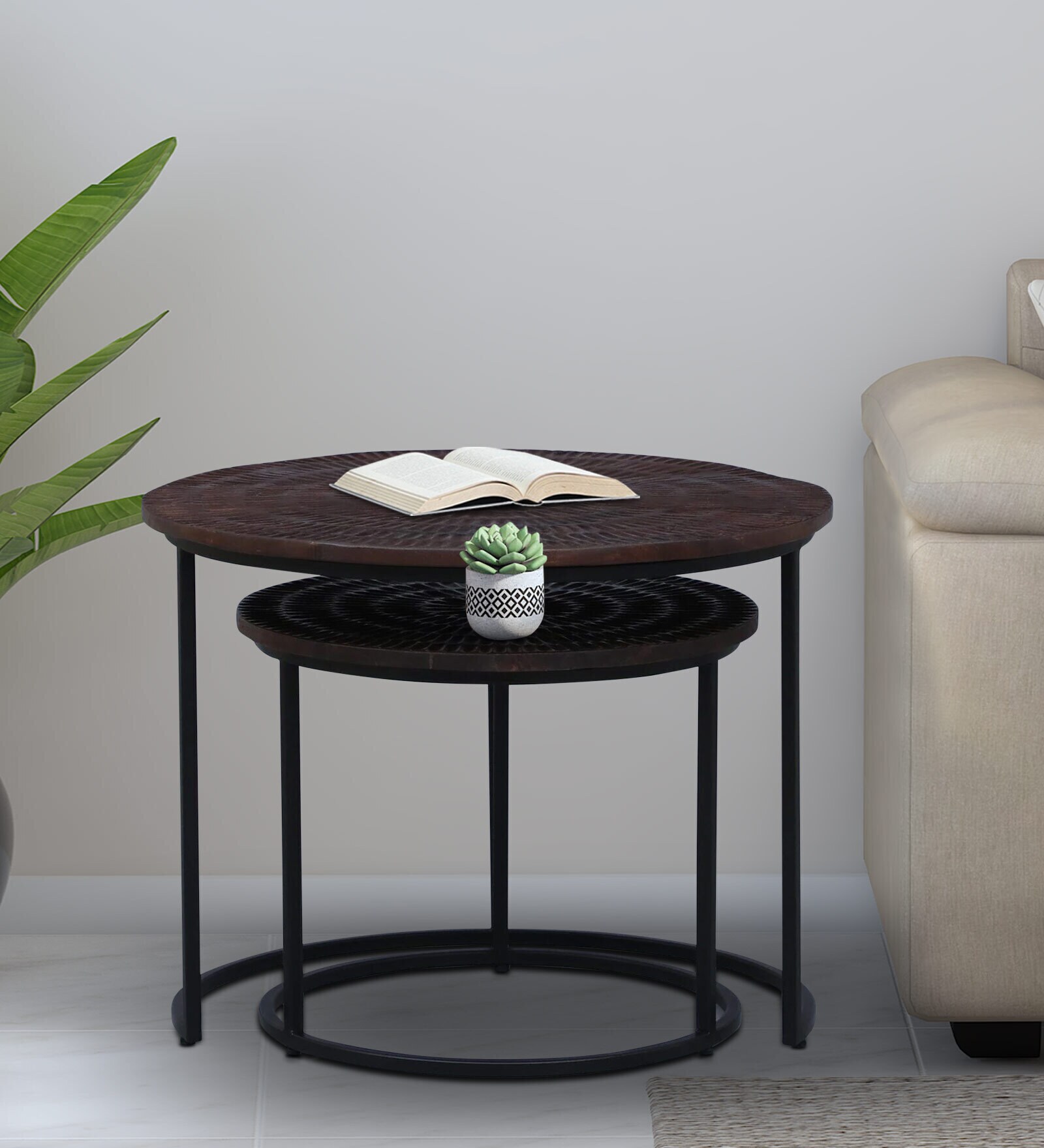 Isaak Solid Wood Nest Of Tables In Dark Walnut Finish Isaak Solid Wood Nest Of Tables In Dark Walnut Finish