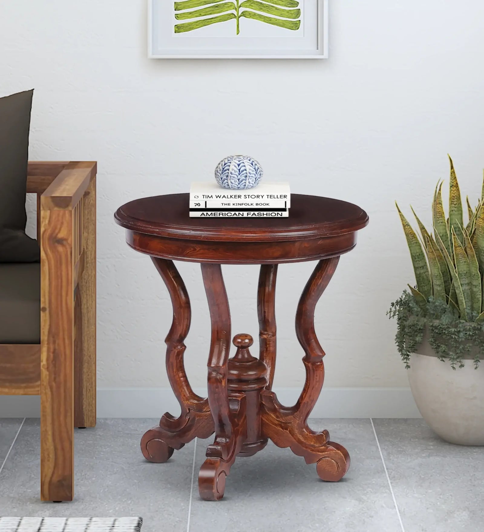 Isaki Teak Wood End Table In Walnut Finish