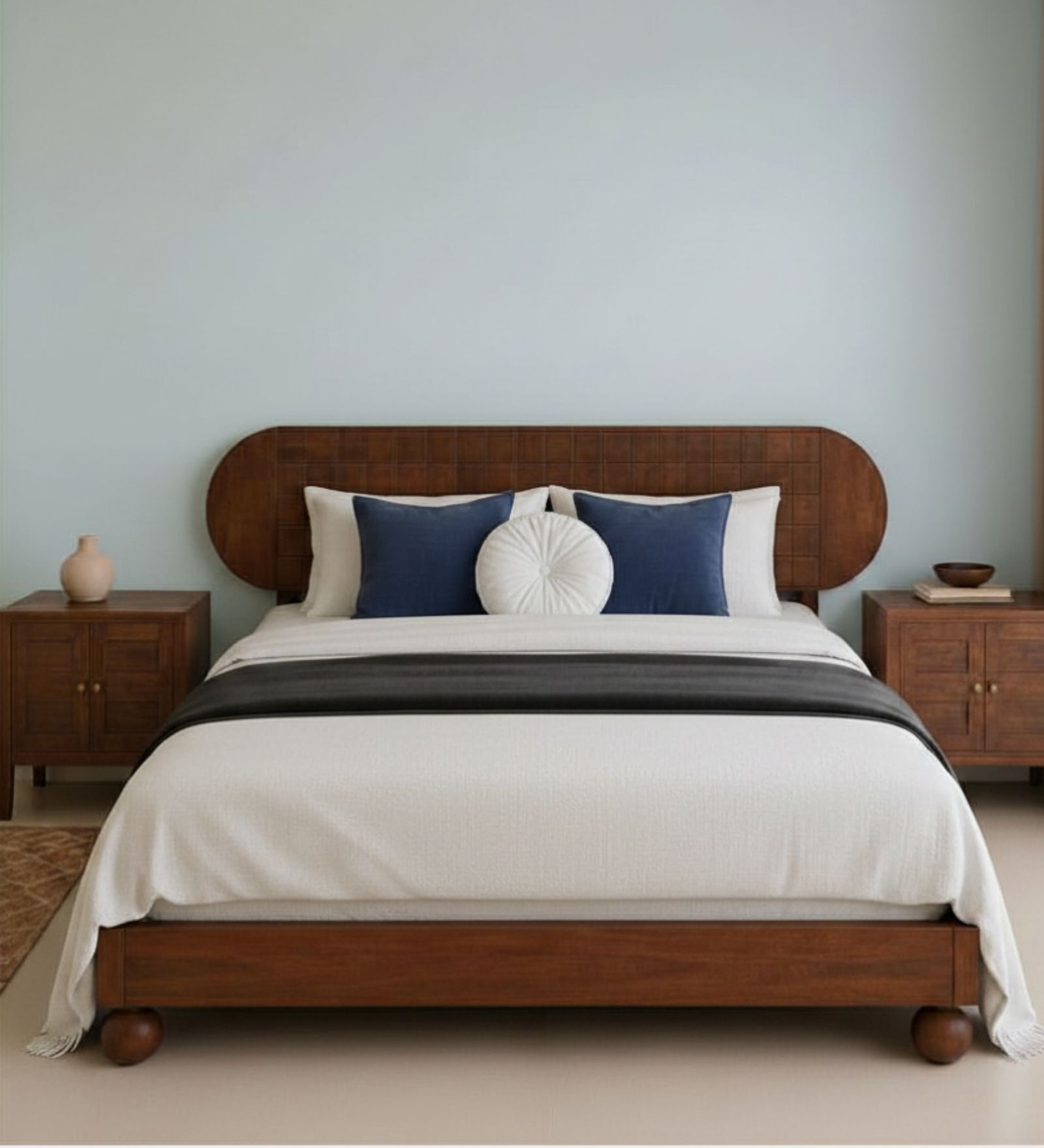 Isha Solid Wood King Size Bed Without Storage In Walnut Finish Isha Solid Wood King Size Bed Without Storage In Walnut Finish