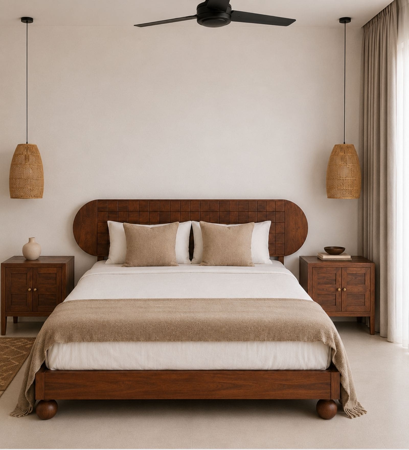 Isha King Size Bed In Walnut Finish Without Storage
