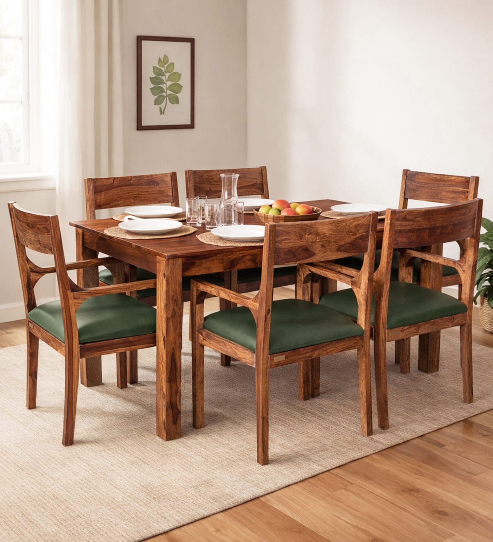 Ishani Sheesham Wood 6 Seater Dining Set in Provincial Teak Finish