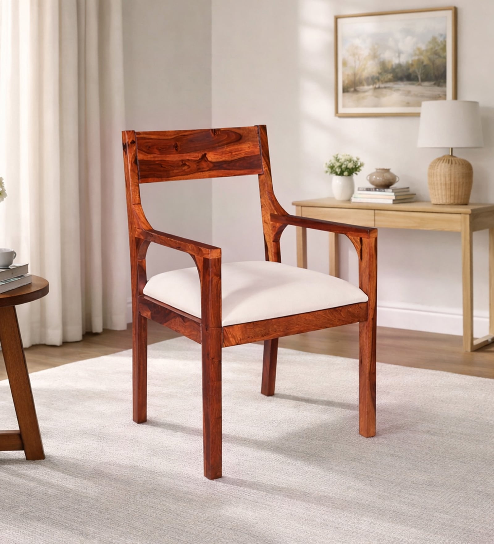 Ishani Sheesham Wood Arm Chair In Honey Oak Finish