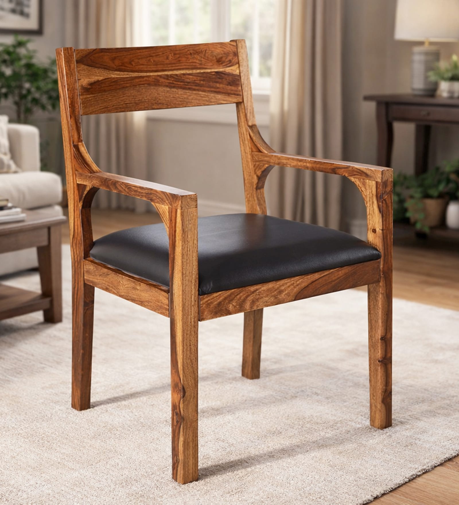 Ishani Sheesham Wood Arm Chair In Rustic Teak Finish