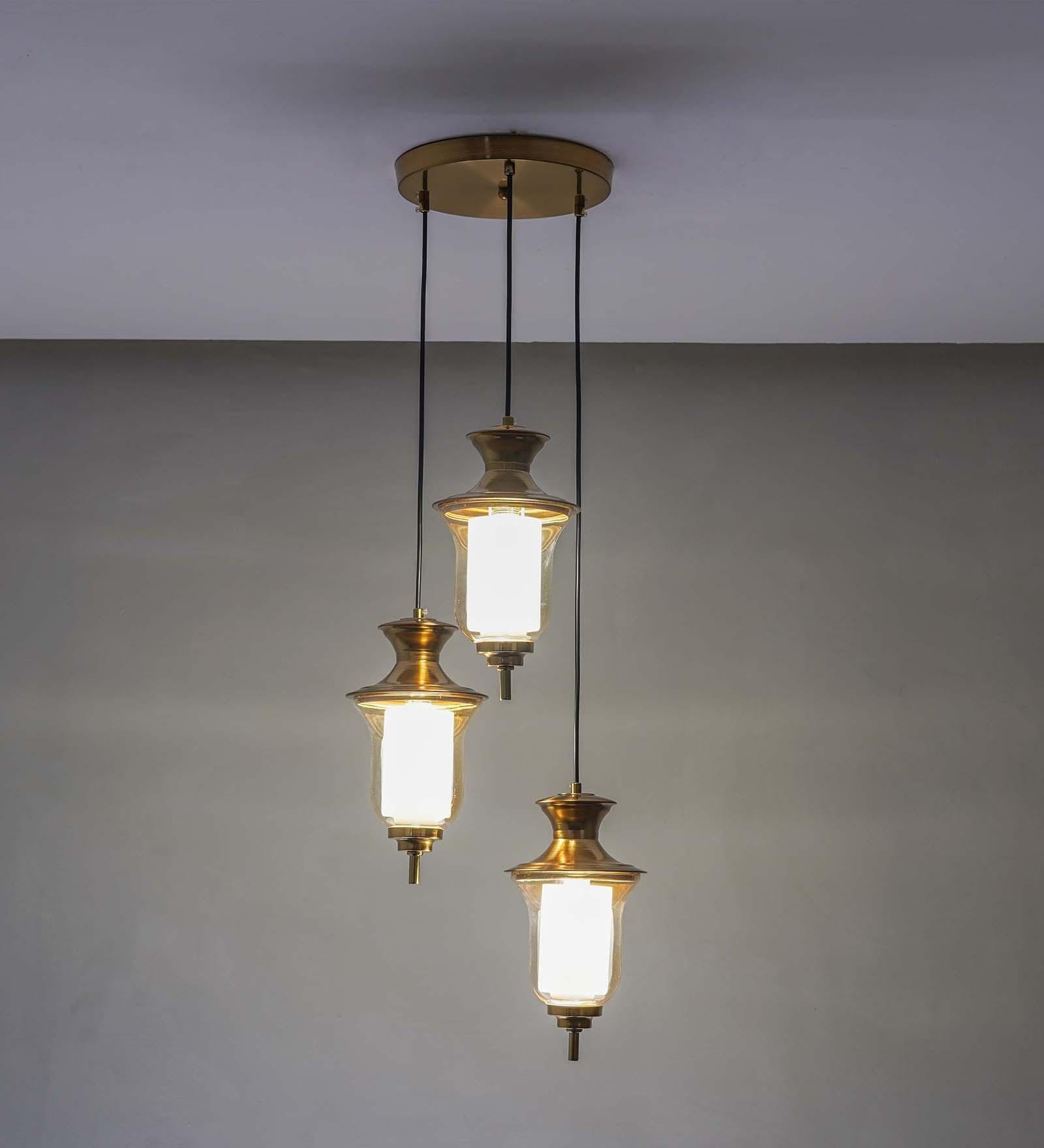 Isla Metal & Glass 3-Light Ceiling Pendant (Amber & Frosted White)