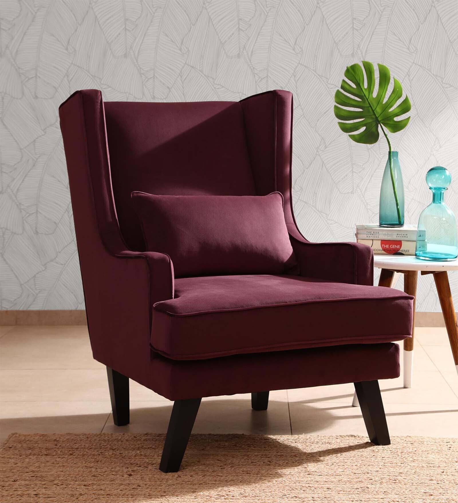 Isla Velvet Wing Chair In Velvet Wine Colour