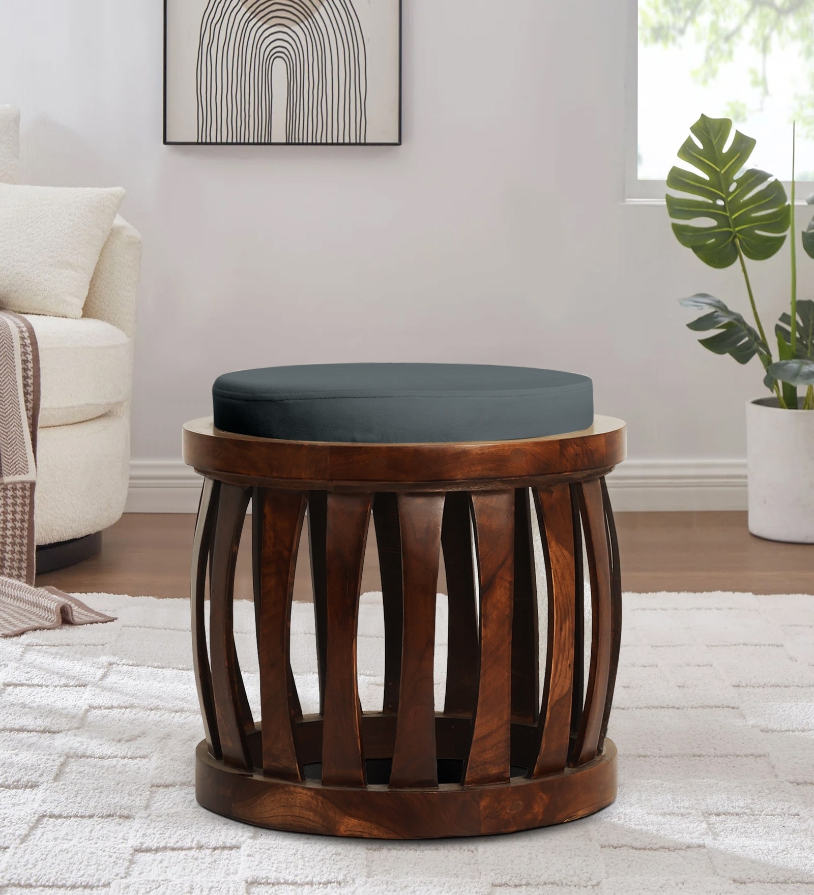 Ismo Teak Wood Stool In Grey Color Ismo Teak Wood Stool In Grey Color