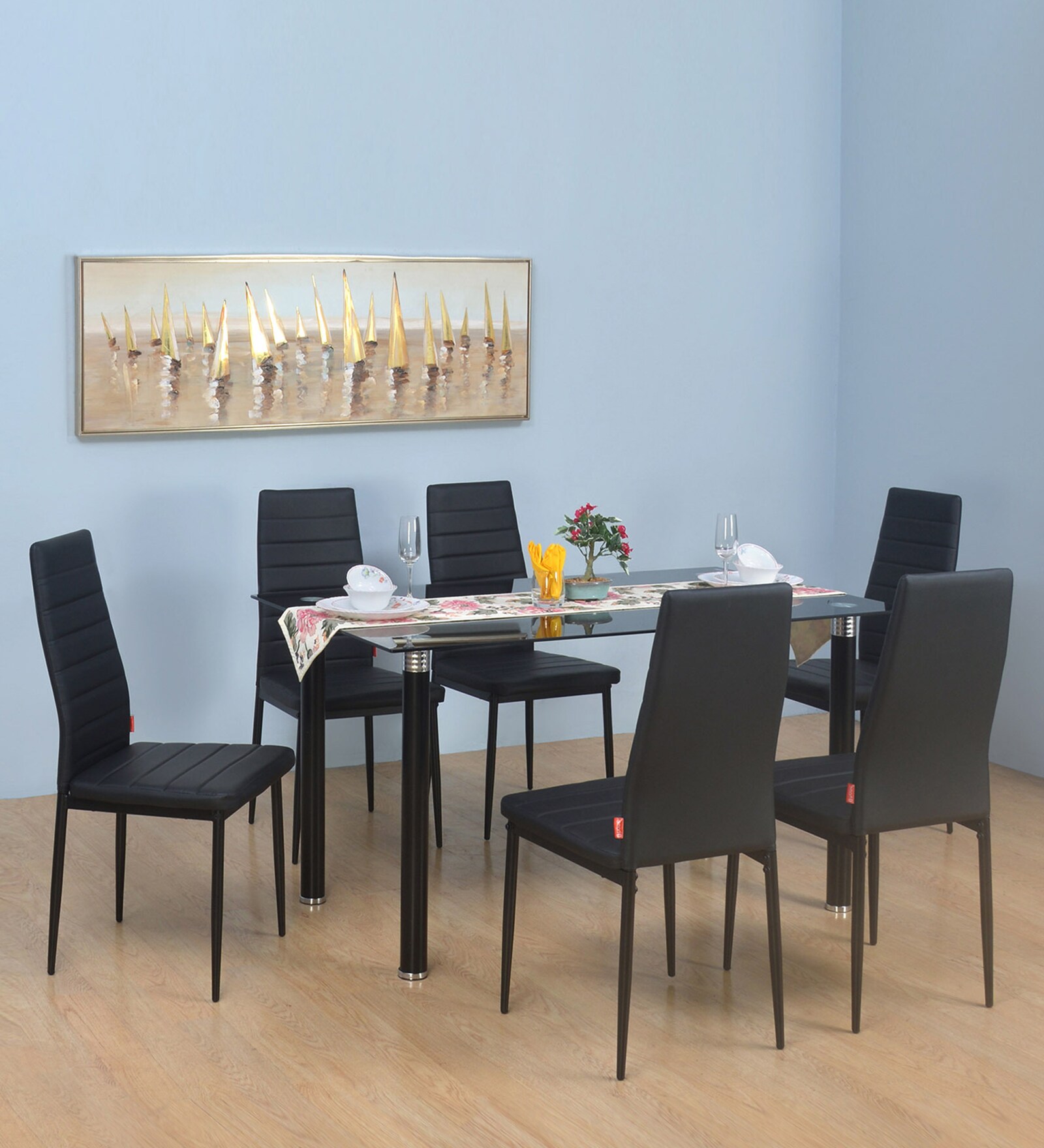 Issac Metal 6 Seater Dining Set in Black Finish