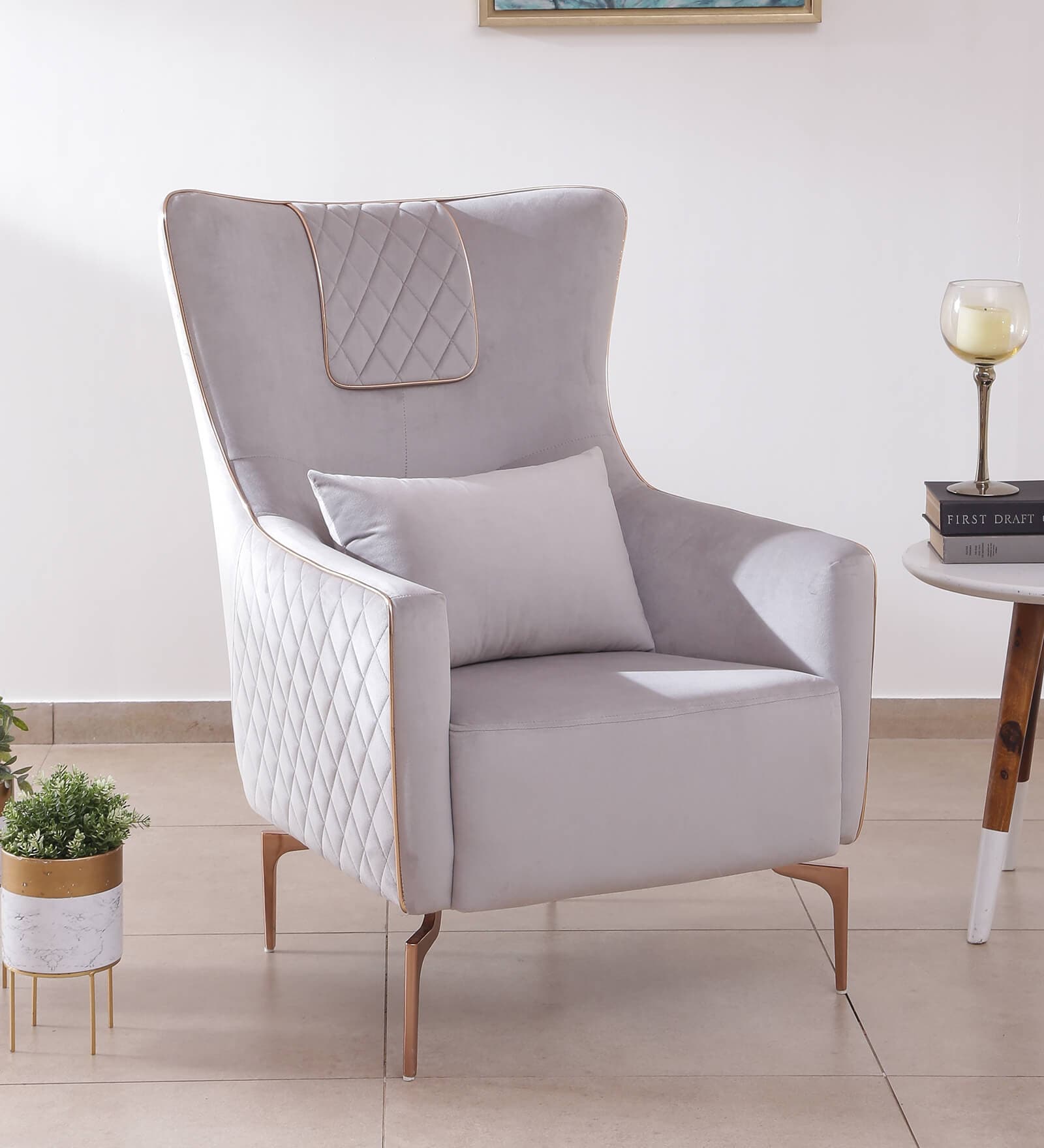 Istanbul Velvet 1 Seater Sofa In Peach Colour