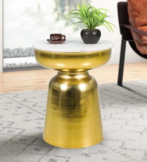 Isadora Metal End Table In White & Gold Colour