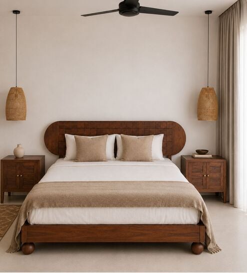 Isha King Size Bed In Walnut Finish Without Storage