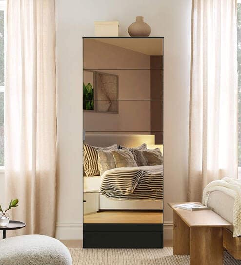 Isis 1 Door Wardrobe With Mirror In Black color