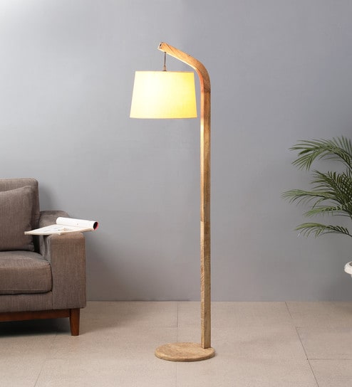 Buy Isobel Beige Fabric Shade Floor Lamp With Wood Base By