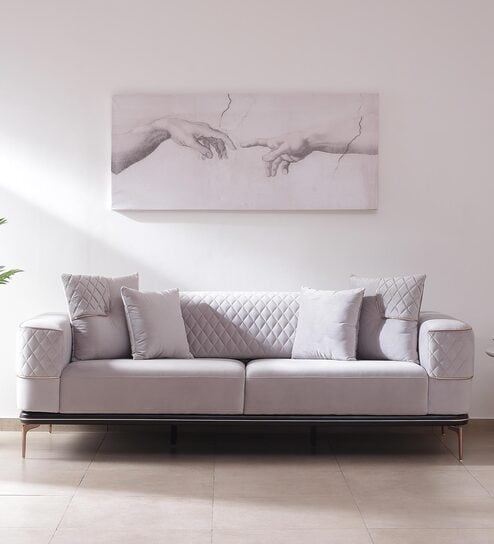 Istanbul Velvet 3 Seater Sofa In Silver Grey Colour