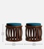 Ismo Teak Wood Stool In Blue Color