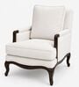 Isola Teak Wood Arm Chair With Suede Fabric In White Colour