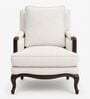 Isola Teak Wood Arm Chair With Suede Fabric In White Colour