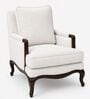 Isola Teak Wood Arm Chair With Suede Fabric In White Colour
