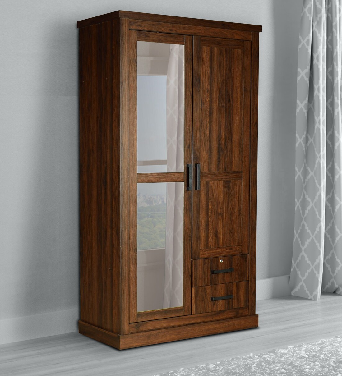Buy Itsuki 2 Door Wardrobe With Mirror In Walnut Finish By Mintwud